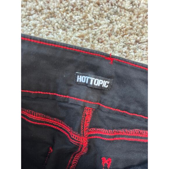 HOT TOPIC Tripp NYC Womans Jeans/Pants, Black with Red stitching; Flare, Y2K - Picture 3 of 10